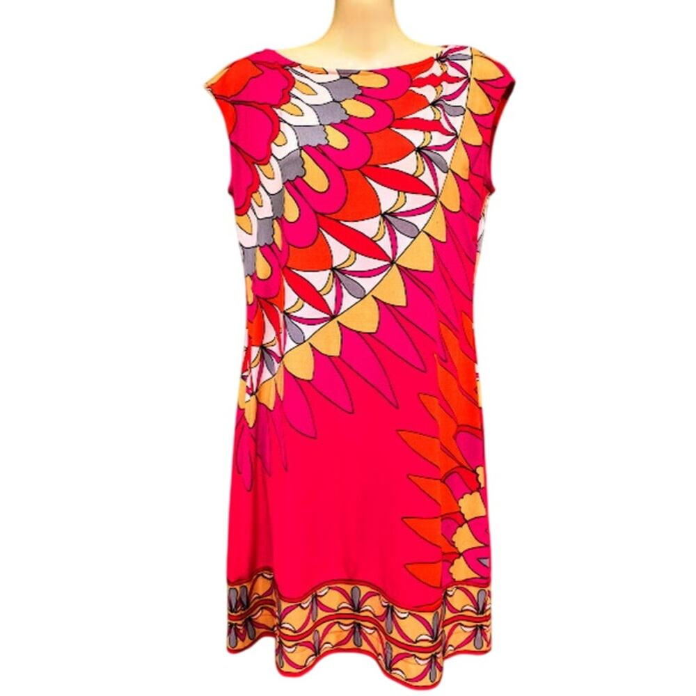 Donna Morgan Vibrant Color Sleeveless Knee Length‎ Shift Dress, Multicolor Sz 4